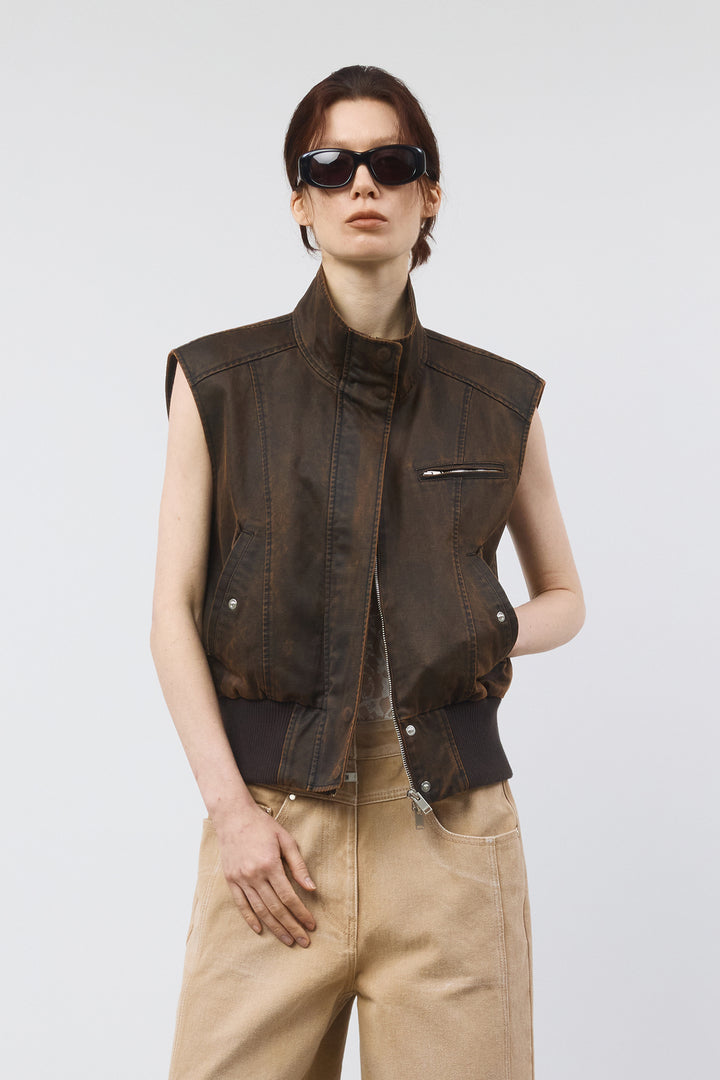 Matinkim Washed Blouson Vest IN Brown