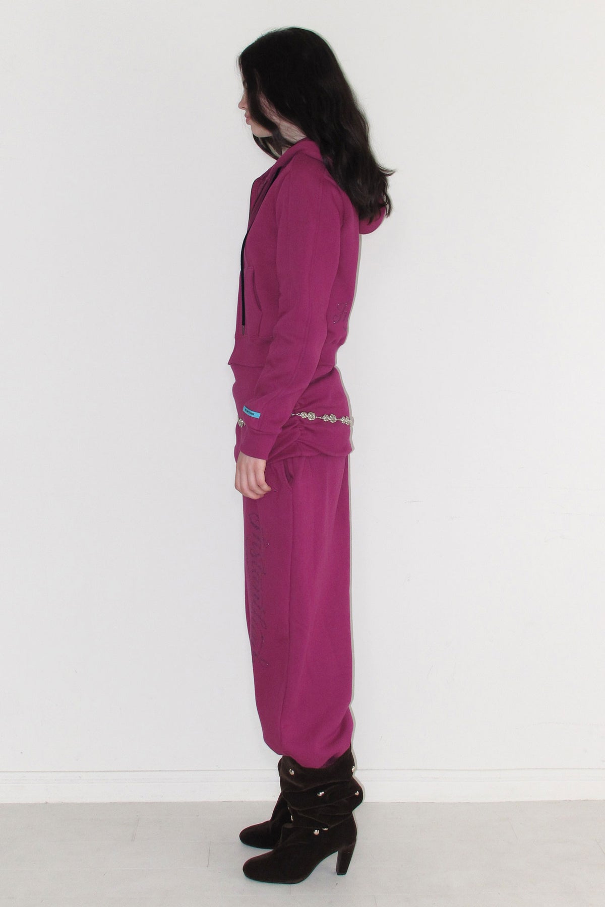 Instantfunk Rhinestone Zip Hood Up Hoodie - Purple