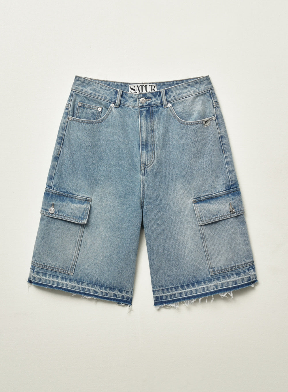 [satur] Cargo Bermuda Denim Shorts - Light Blue