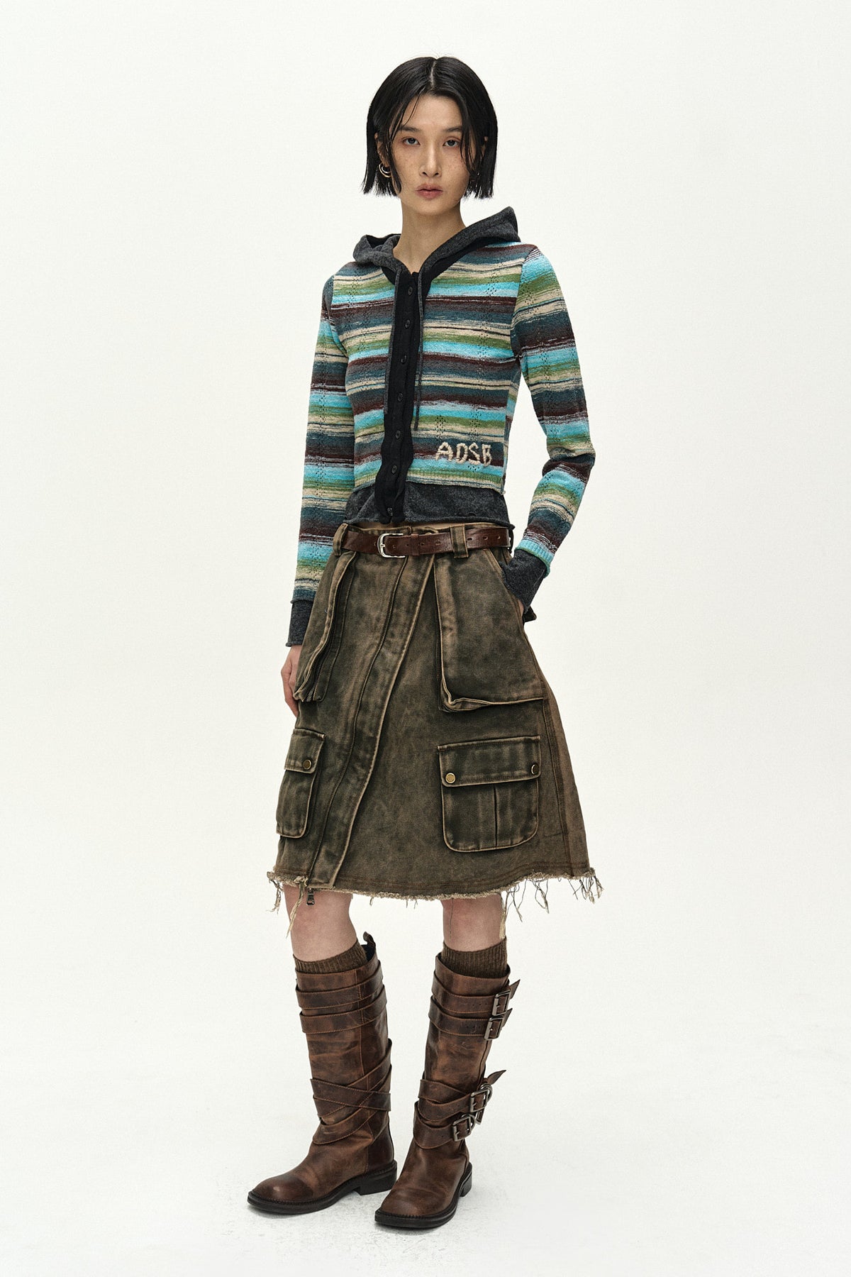 Andersson Bell Layered Multi-Stripe Hooded Cardigan