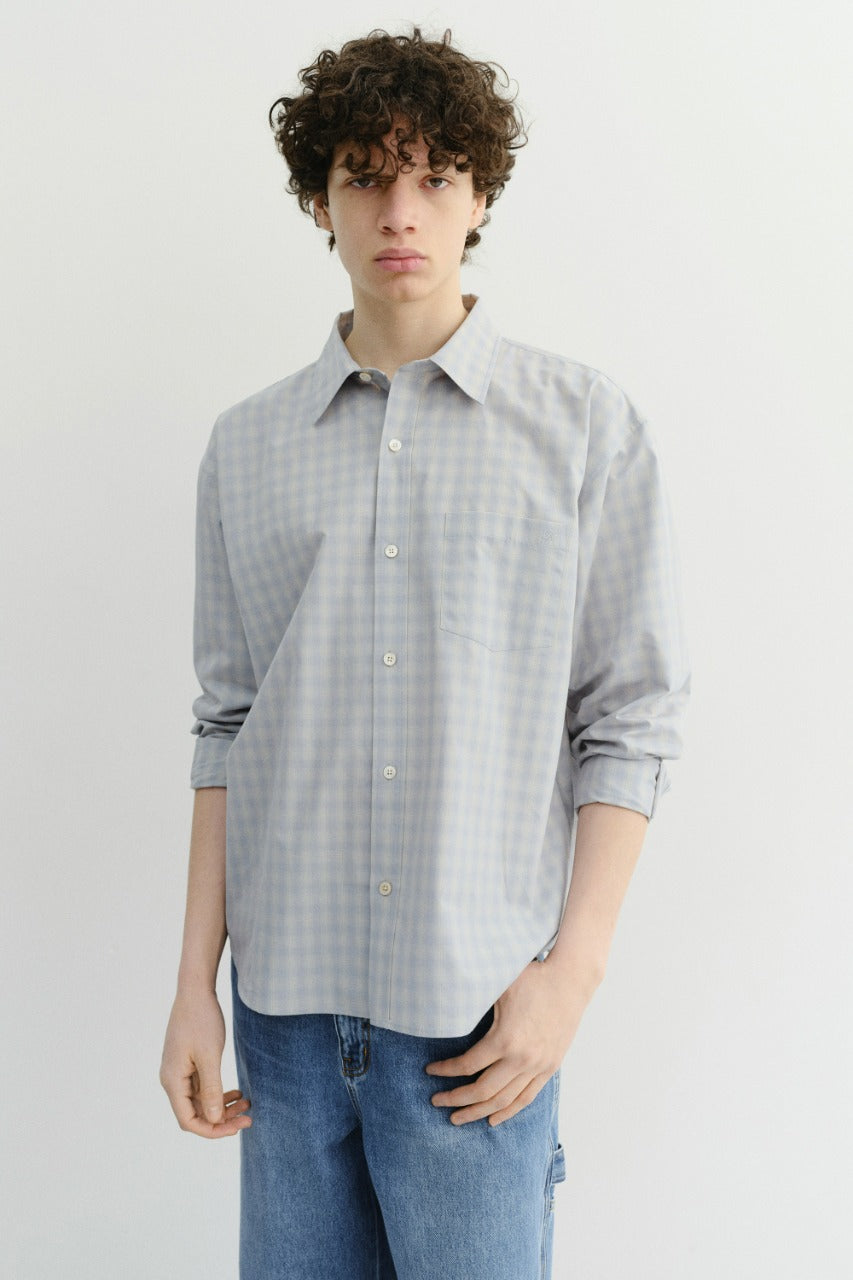 Dunst Unisex Cropped Checked Shirt Soft Blue Check