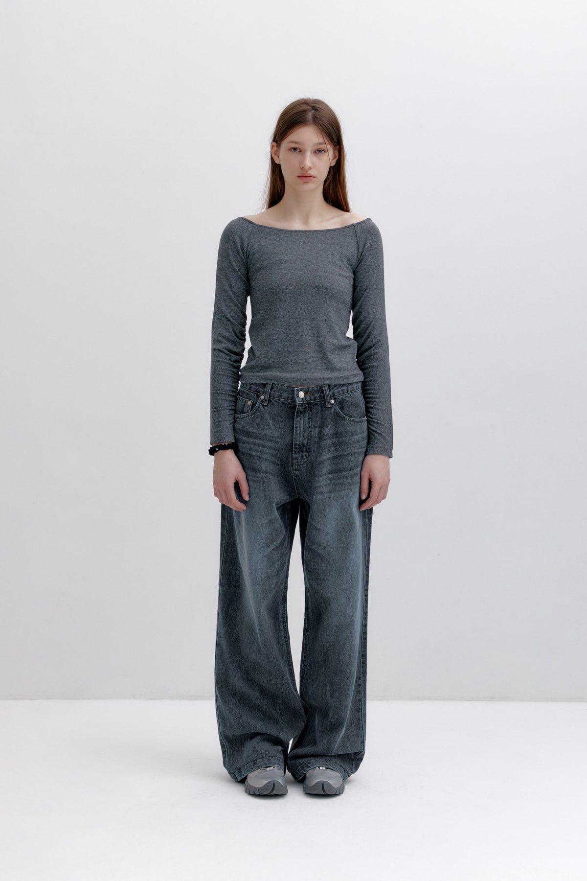 Low Classic Ruched Off-Shoulder T-Shirt Melange Grey