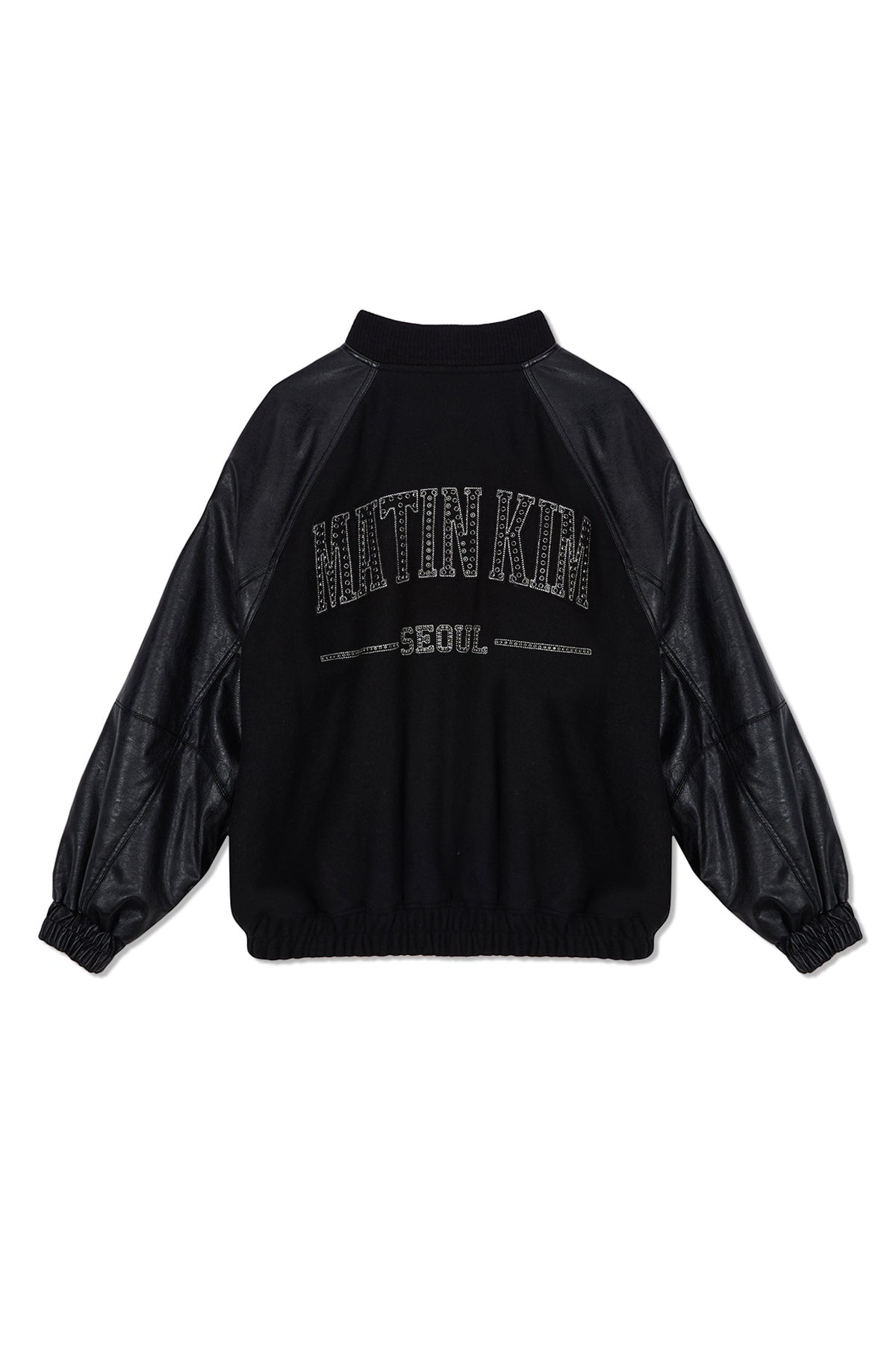 Matinkim Stunning Point Faux Leather Jumper For Women IN Black