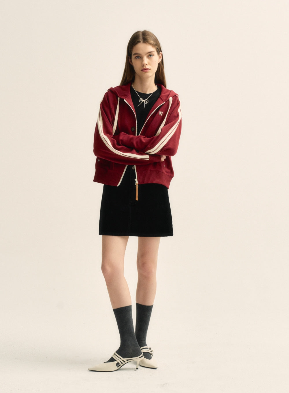 [satur] (W) Lawton Loose Fit Hood Zip-up - Burgundy