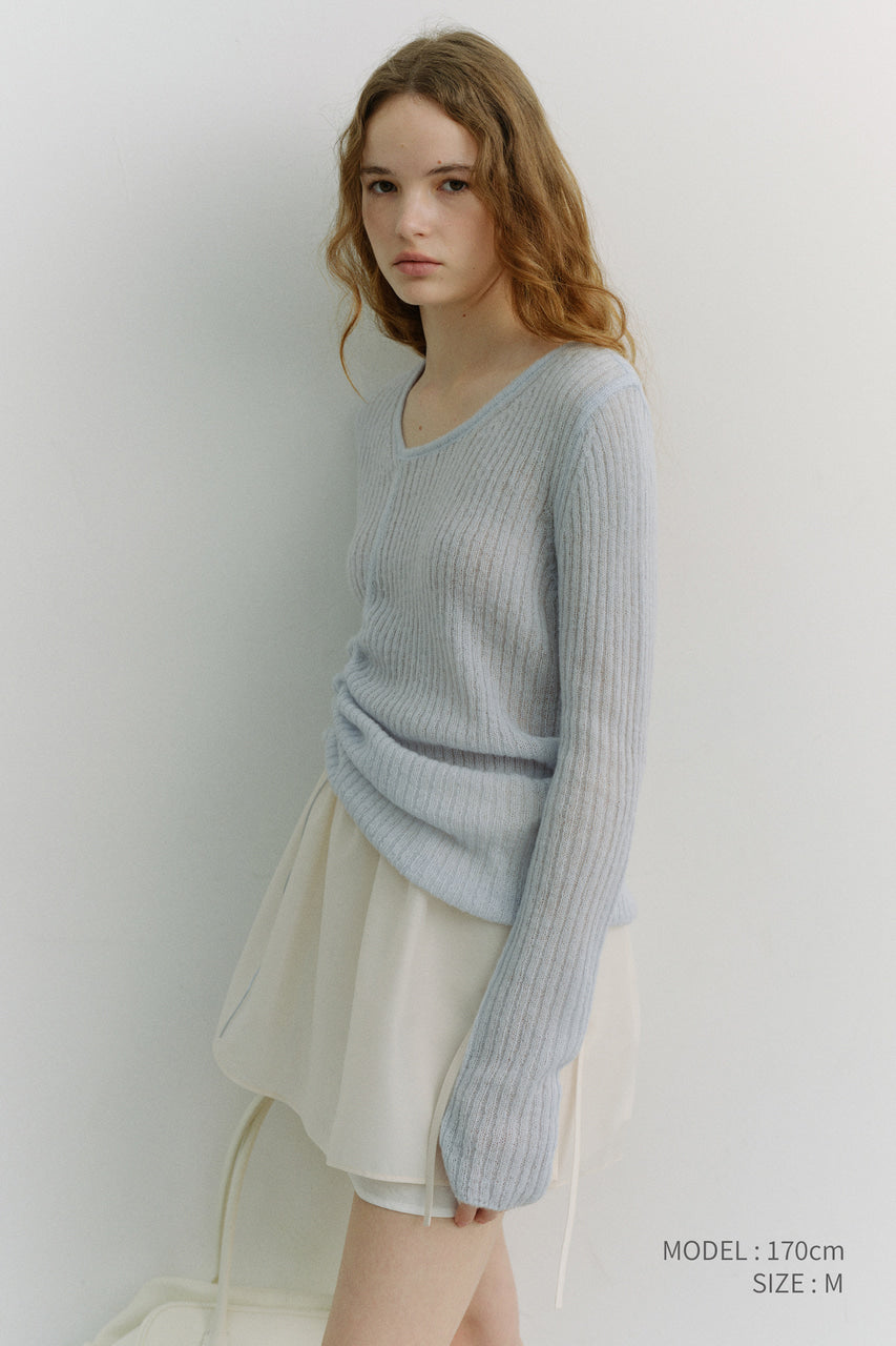 Dunst 2-Way Shirring Knit Top Soft Blue