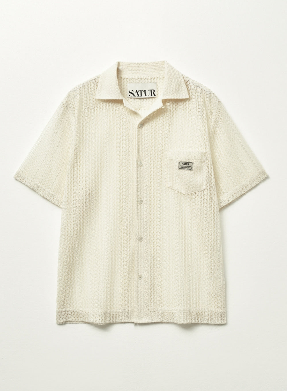 [satur] Crochet Open Collar Half Shirt - Cream
