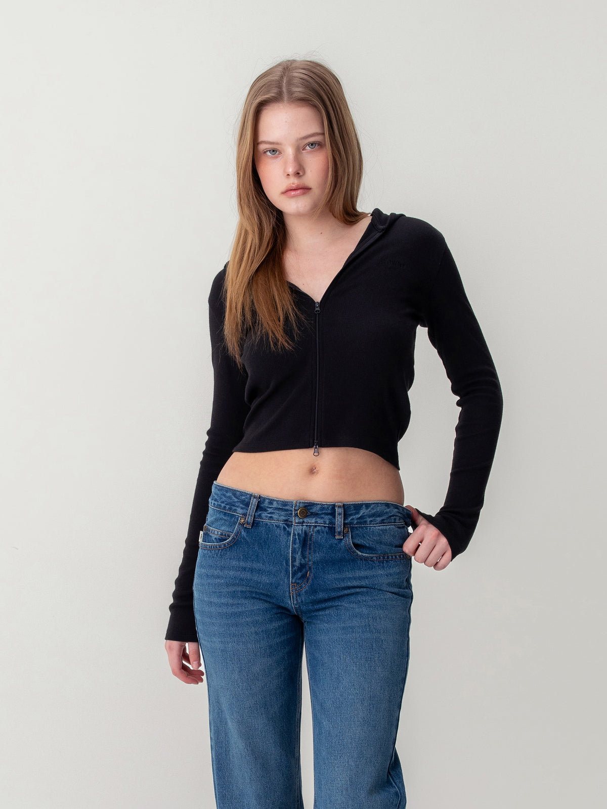 GLOWNY G Classic Essential Rib Zip-Up (Black)