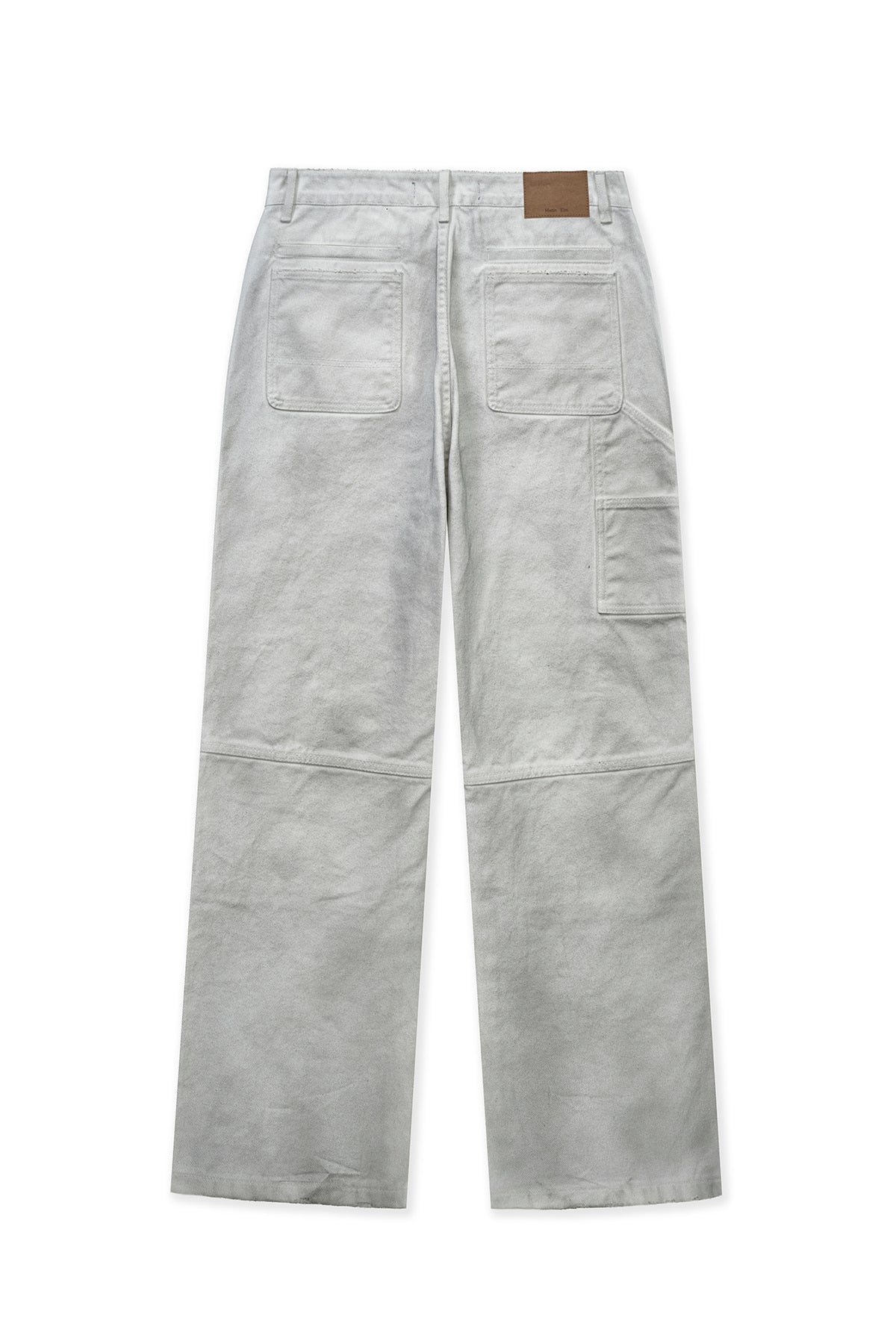 Matinkim Vintage Washed Double Knee Denim Pants For Men IN White