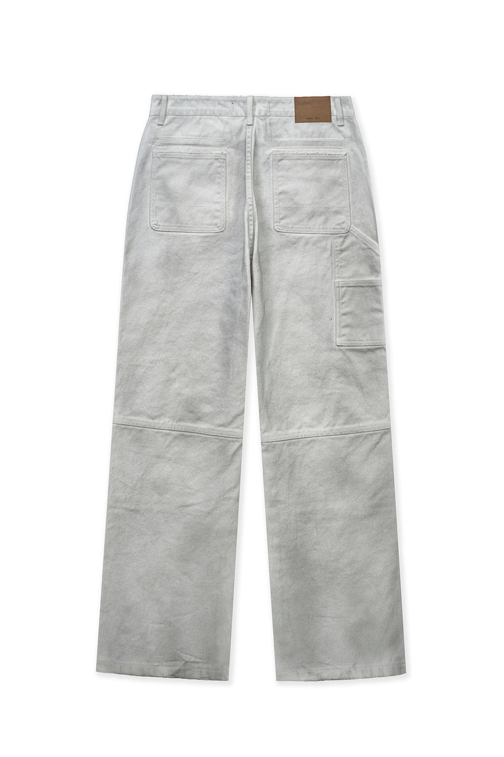Matinkim Vintage Washed Double Knee Denim Pants For Men IN White