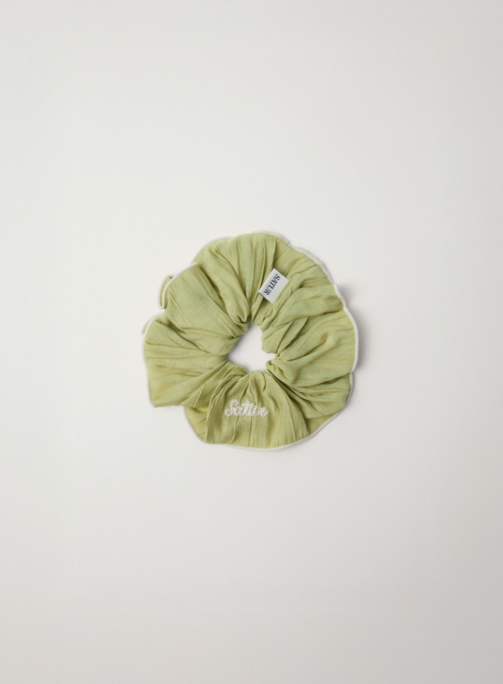 Satur (W) Wrinkle Color Block Scrunchie - Olive Green