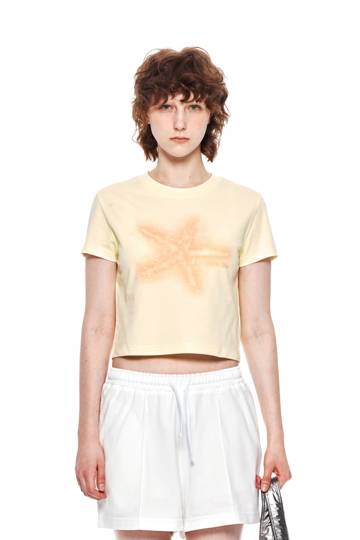 [matinkim] STARFISH GRAPHIC CROP TOP IN LIGHT YELLOW