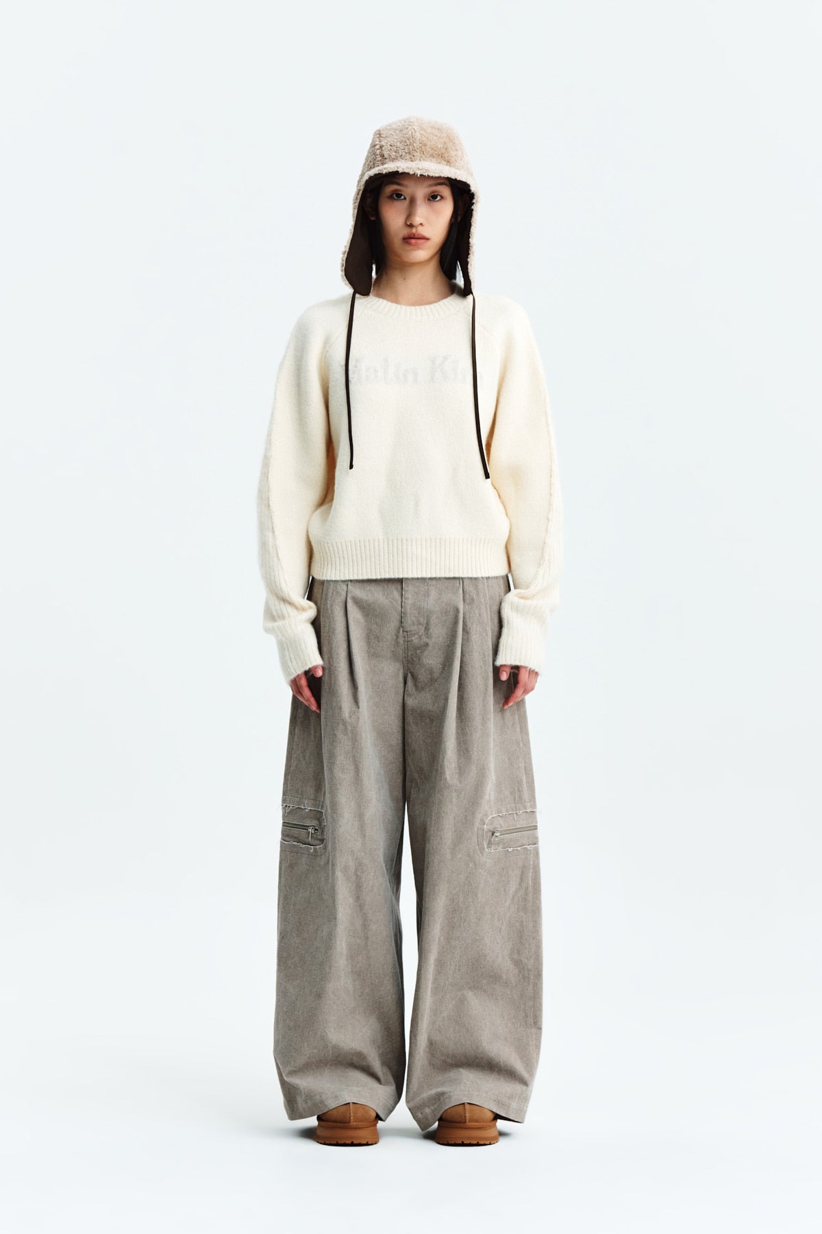 [matinkim] CORDUROY TUCK POINT WIDE PANTS IN BEIGE