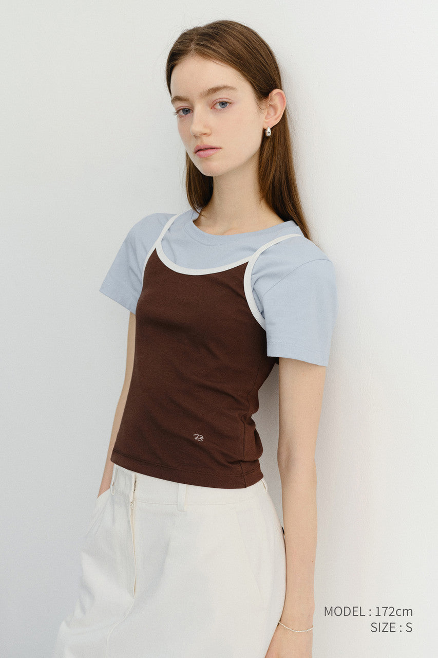 Dunst 2-Tone Trim Sleeveless Top Brown Ivory