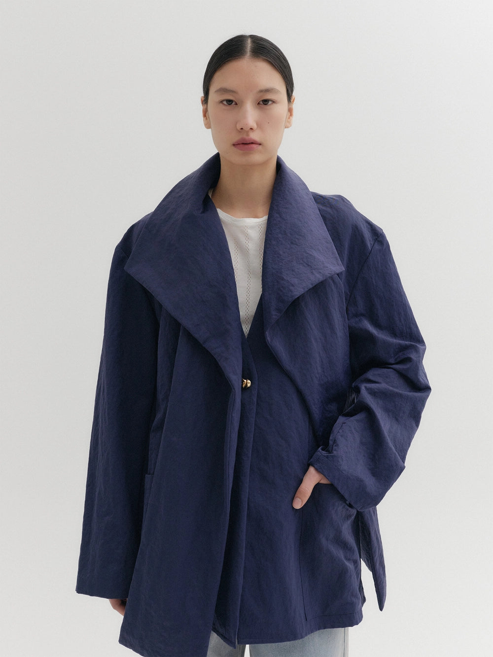 EENK Drape Collar Jacket - Cool Navy
