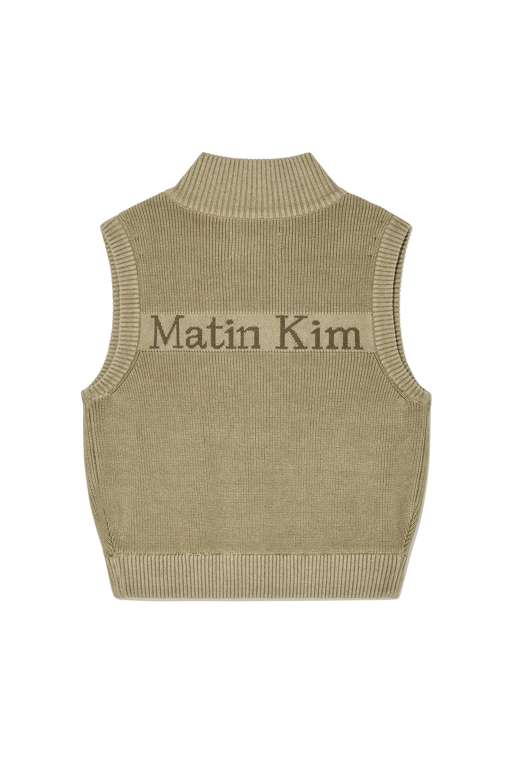 [matinkim] LOGO POINT WASHED KNIT VEST FOR WOMEN IN LIGHT KHAKI