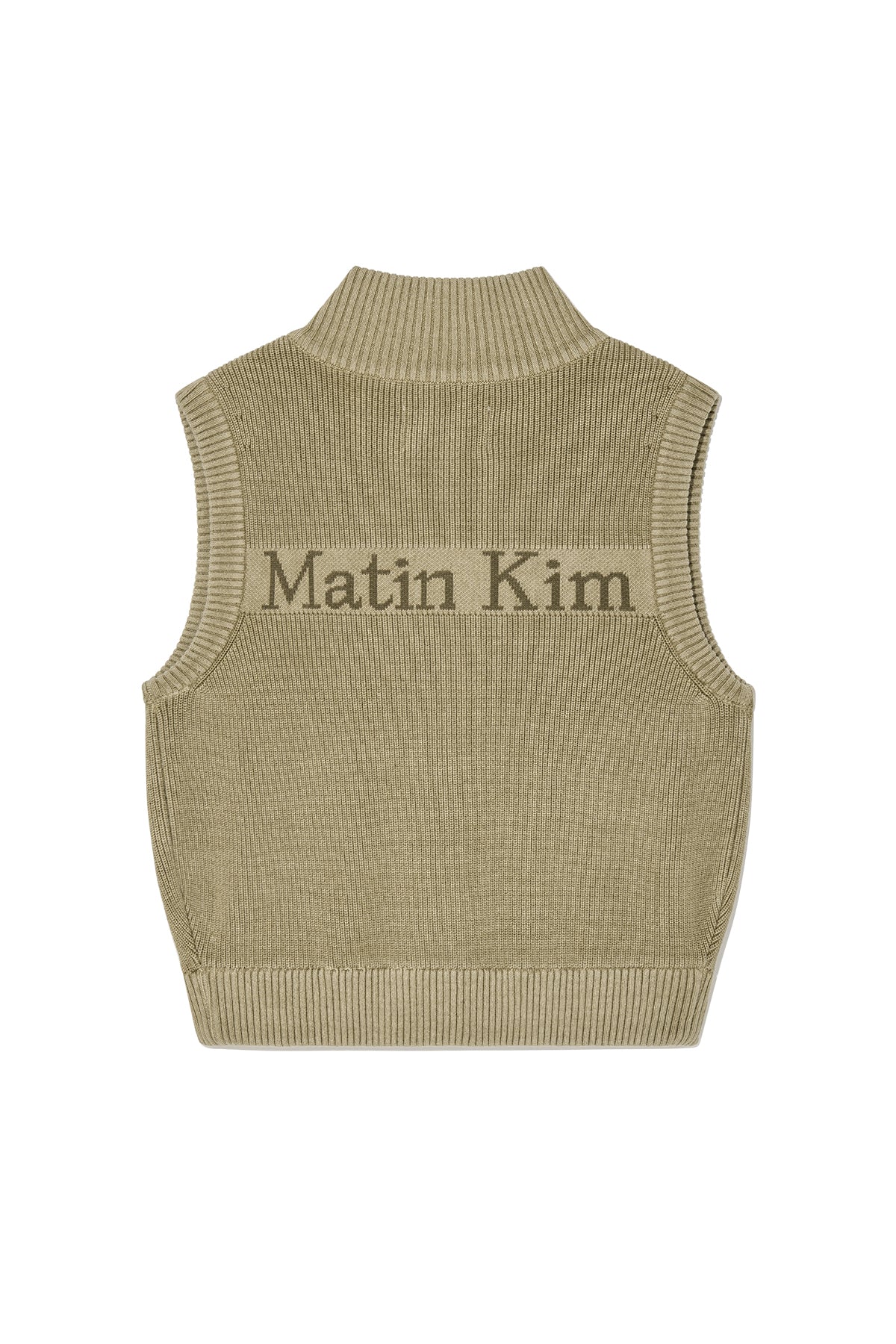 [matinkim] LOGO POINT WASHED KNIT VEST FOR WOMEN IN LIGHT KHAKI
