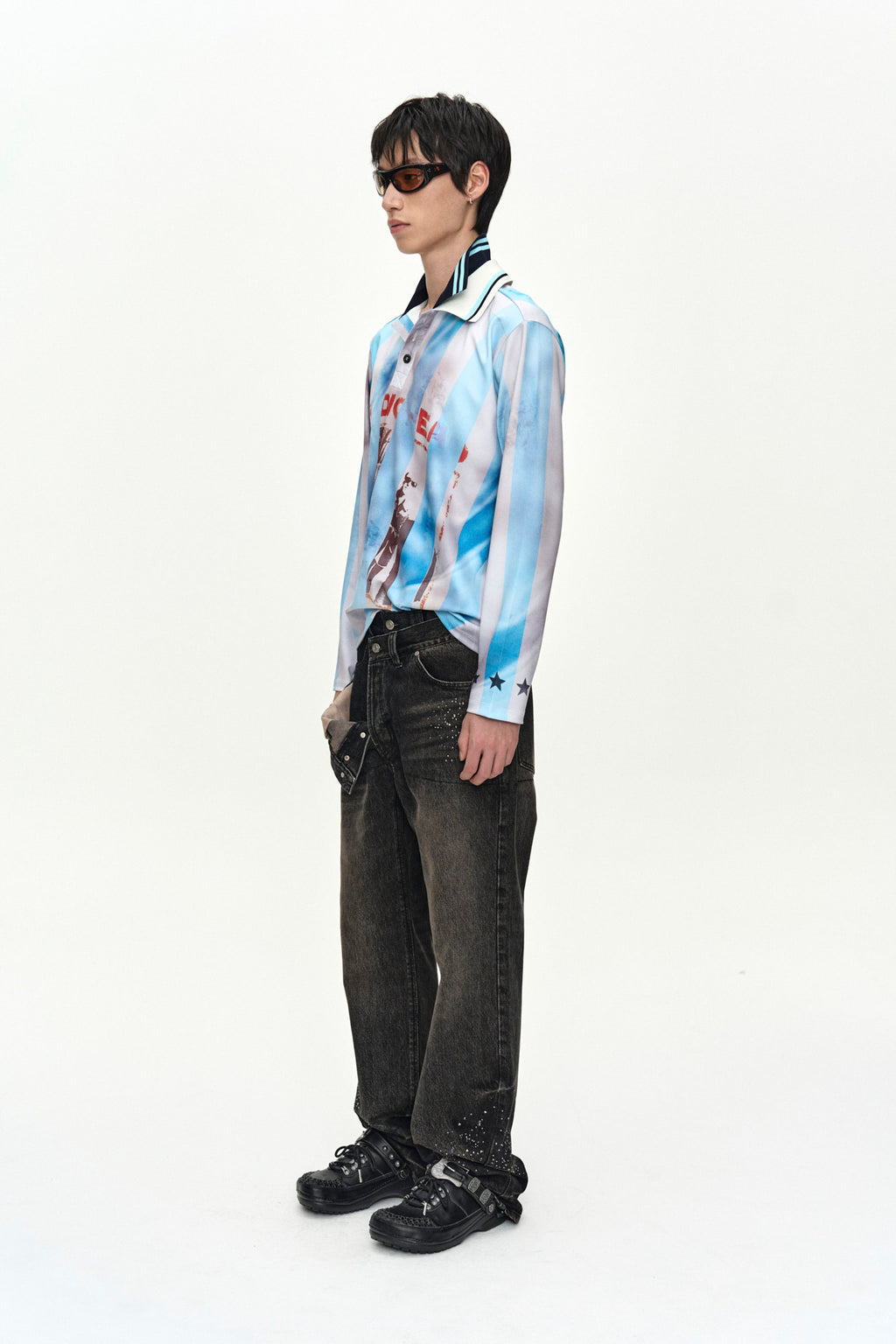 Andersson Bell Unisex Asymmetric Layered Hot-Fix Wide-Leg Jeans