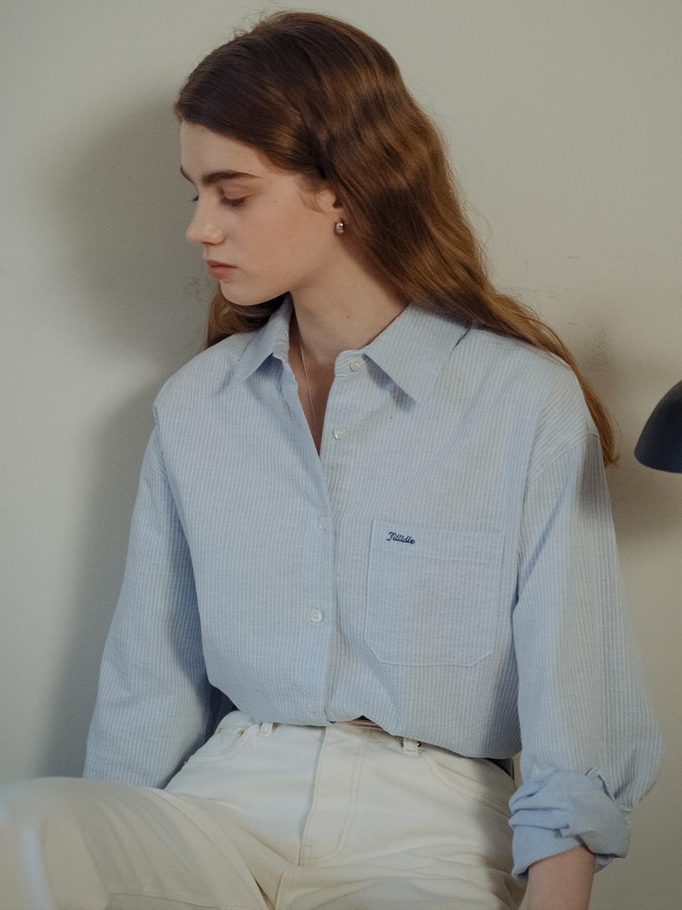 Tillidie Embo cotton oversized stripe shirt Blue