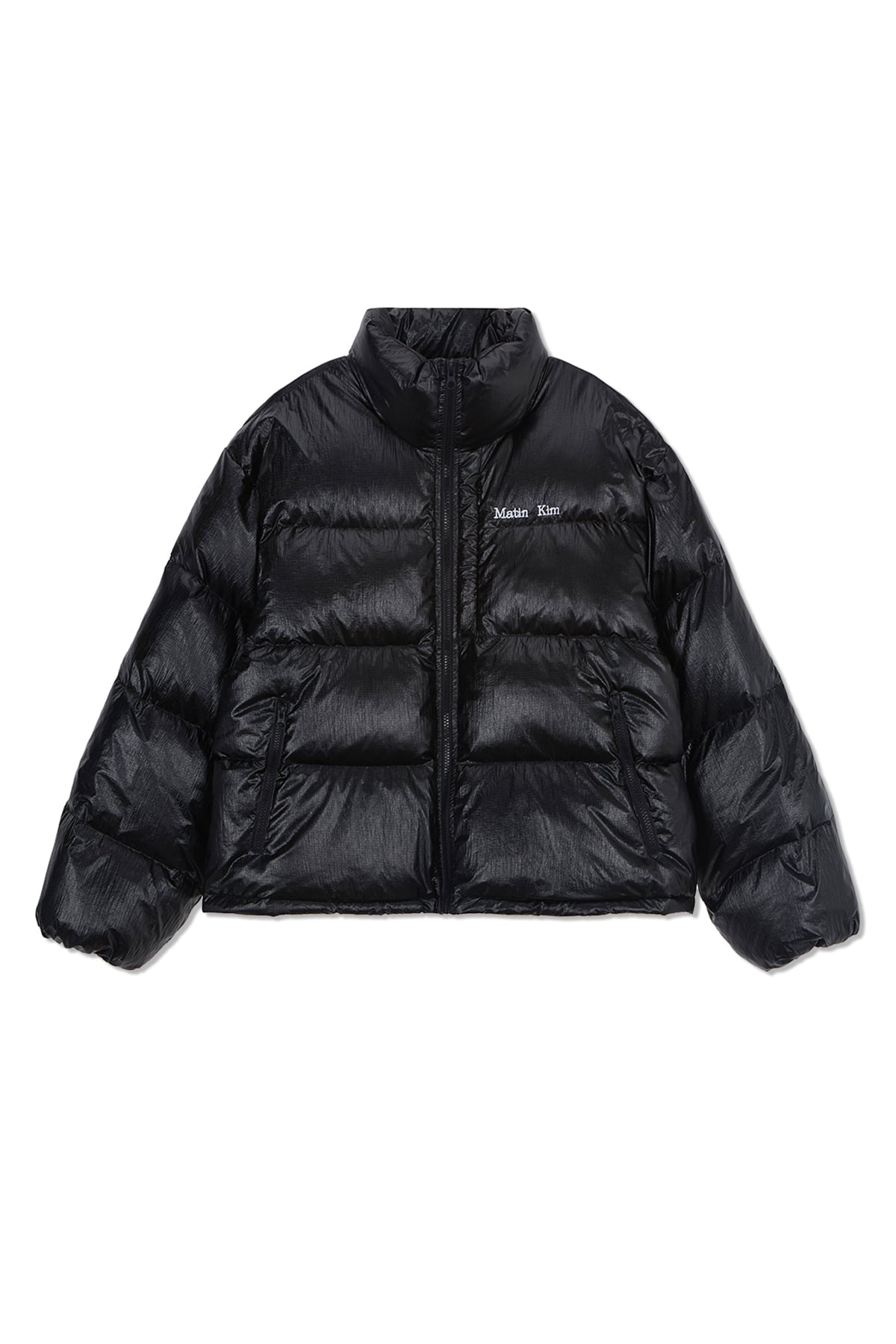 [matinkim] SMALL LOGO VOLUME DOWN JUMPER FOR MEN IN BLACK