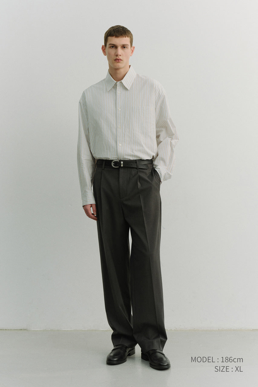 Dunst Unisex Oversized Striped Shirt Beige Stripe