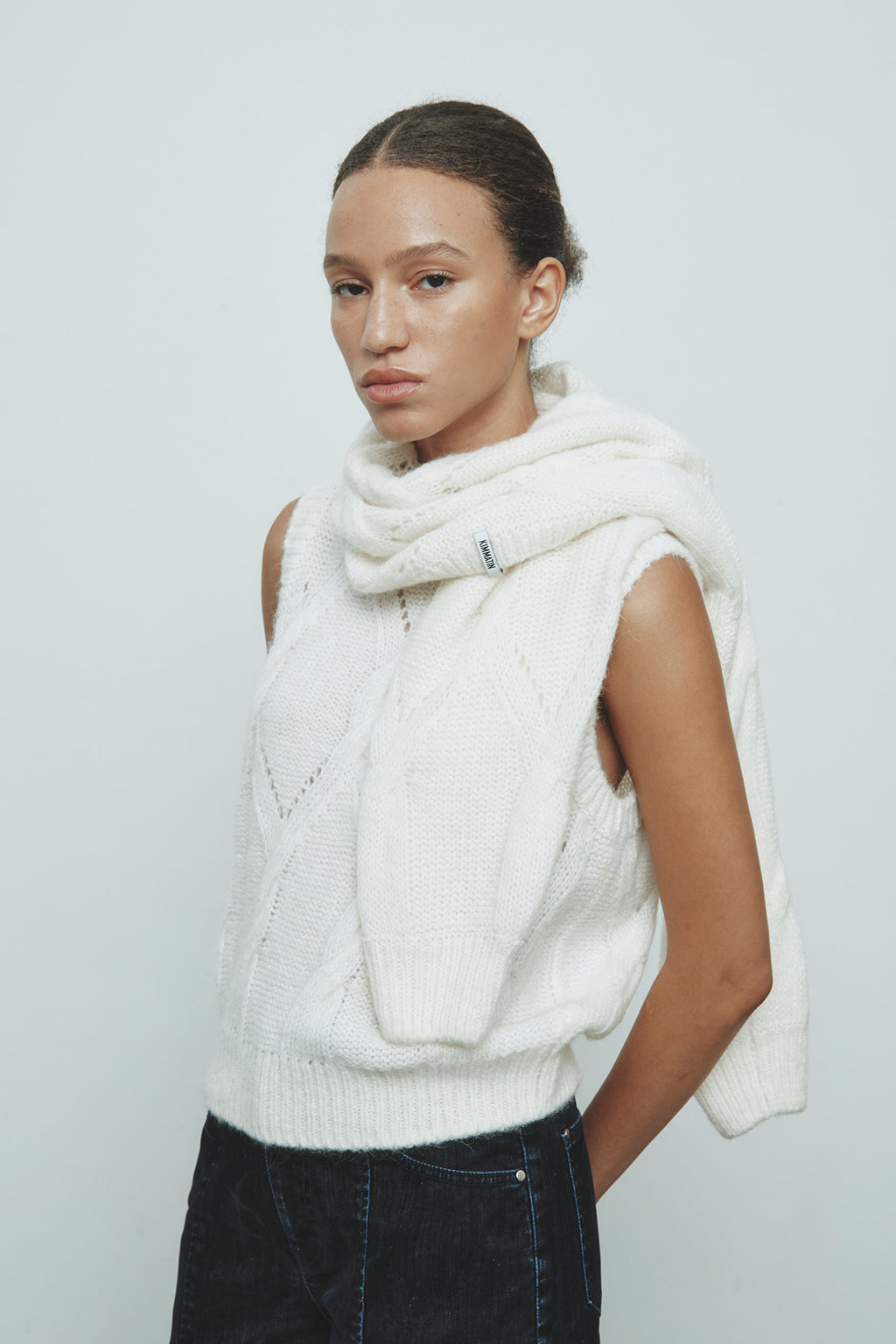 Matinkim Matin Kim Bolero Layered Cable Knit Pullover IN Ivory