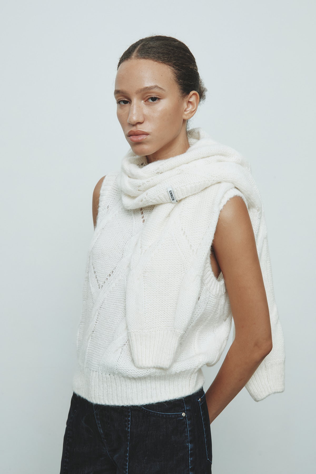 Matinkim Matin Kim Bolero Layered Cable Knit Pullover IN Ivory