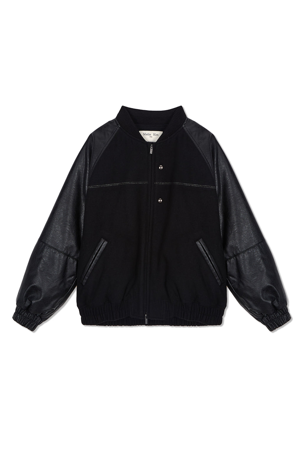 Matinkim Stunning Point Faux Leather Jumper For Women IN Black