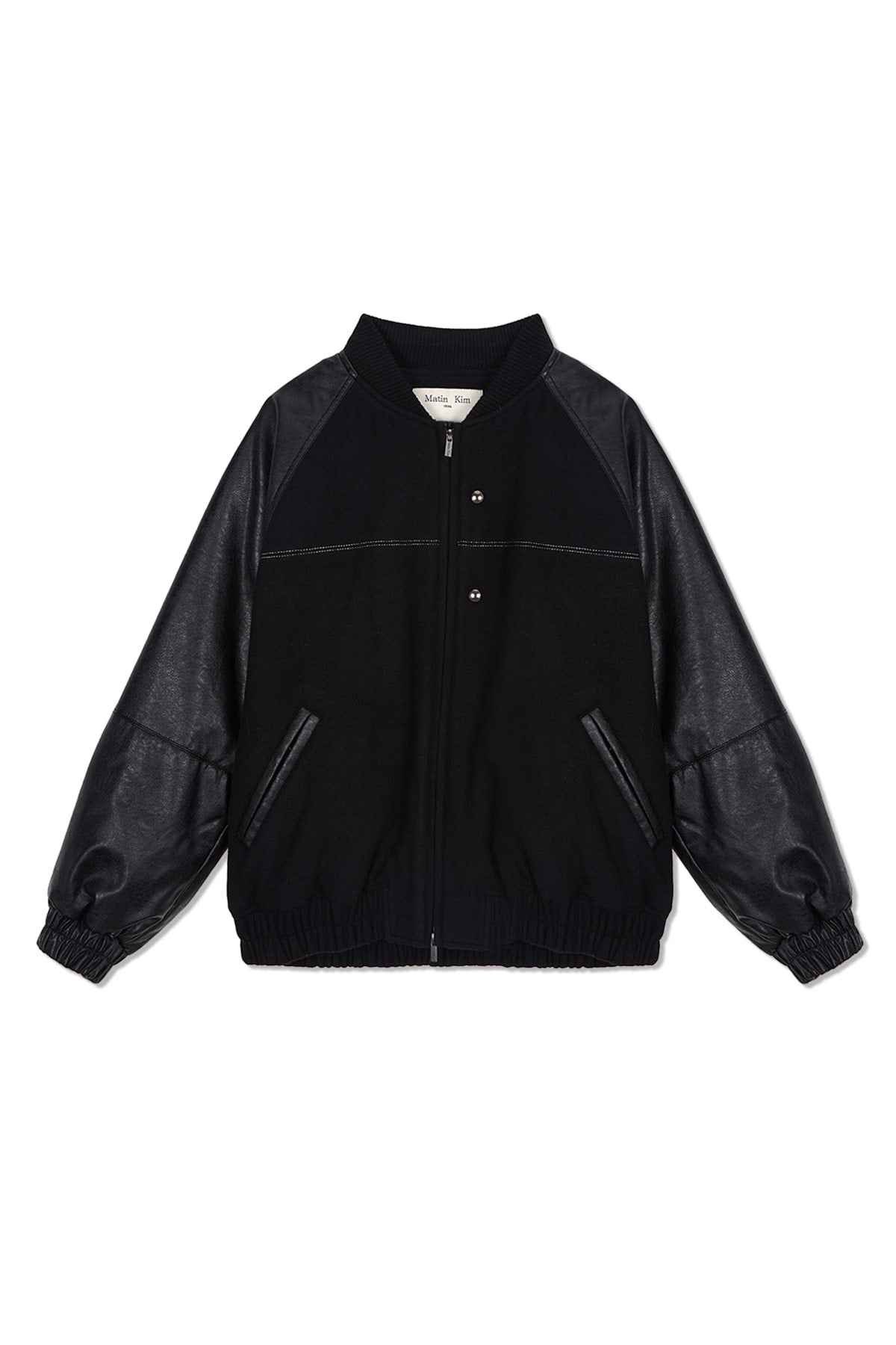 Matinkim Stunning Point Faux Leather Jumper For Women IN Black