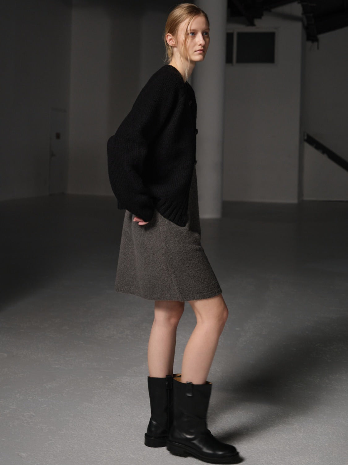 Facade Pattern Alpaca Sleeveless Mini Dress charcoal