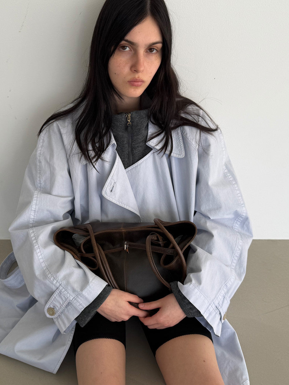 Low Classic Pigment Washed Half Trench Coat Light Blue