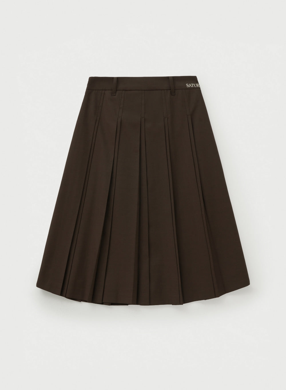 [satur] (W) Button Pleats Midi Skirt - Brown