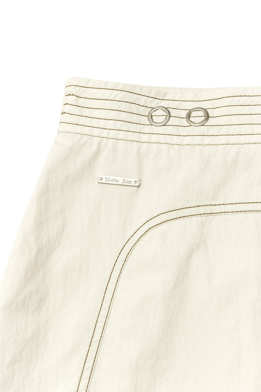 [matinkim] STITCH POINT BELTED WRAP SKIRT IN LIGHT BEIGE