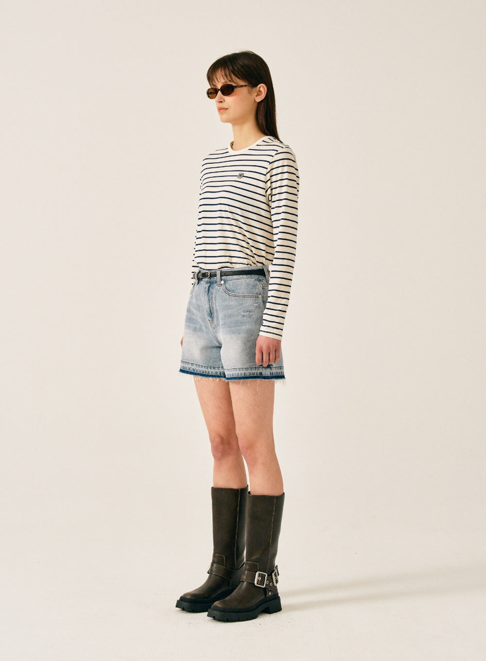 [satur] (W) All Day Cotton Stripe Long Sleeve - Resort Cream