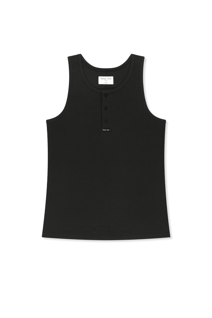 Matinkim Sleeveless Henley Top For Men IN Black