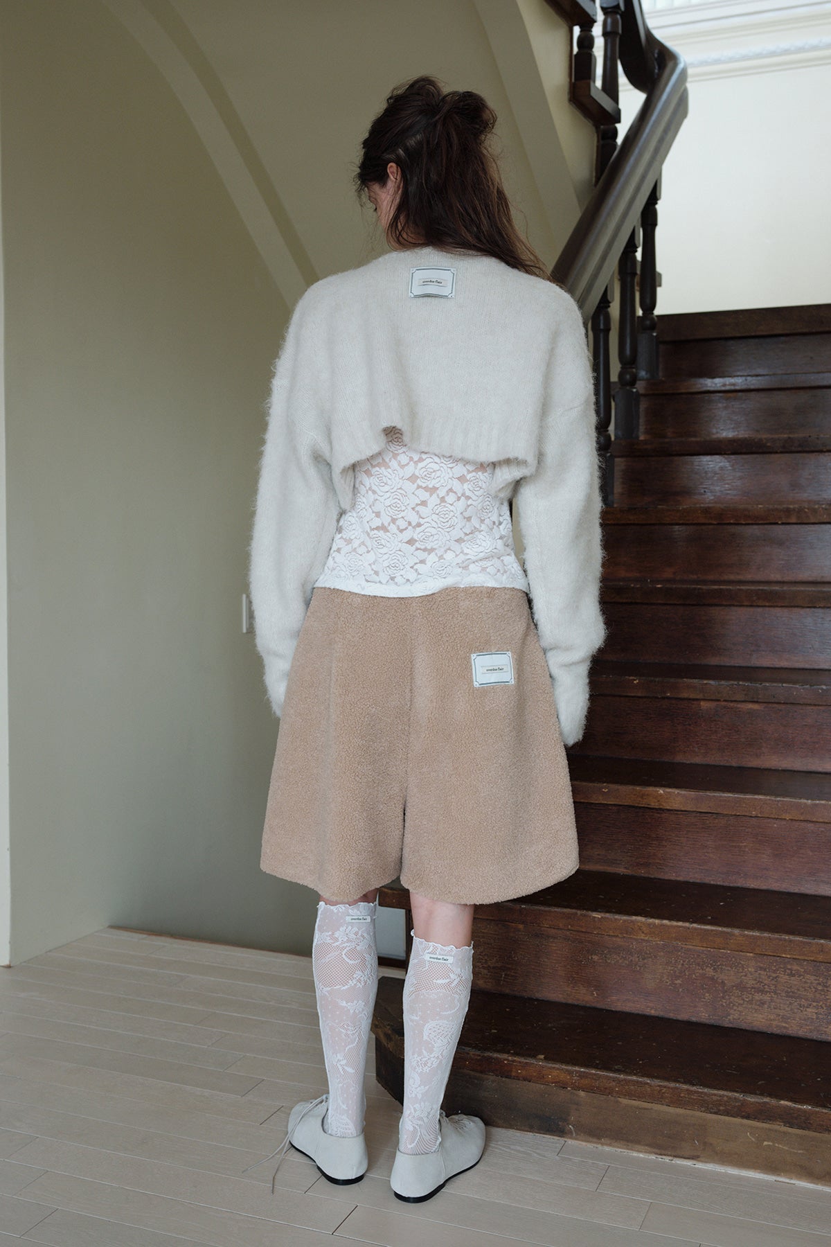 Overdueflair Shearling Bermuda Pants Beige