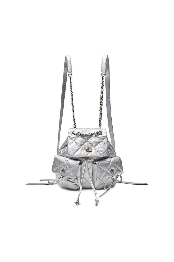 Matinkim Double Pocket Quilting Mini Backpack IN Silver