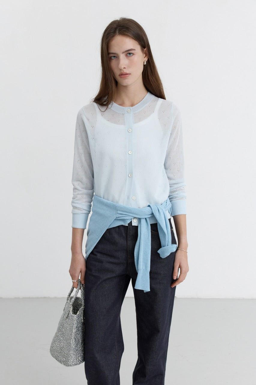 Dunst Crewneck Sheer Cardigan Soft Blue