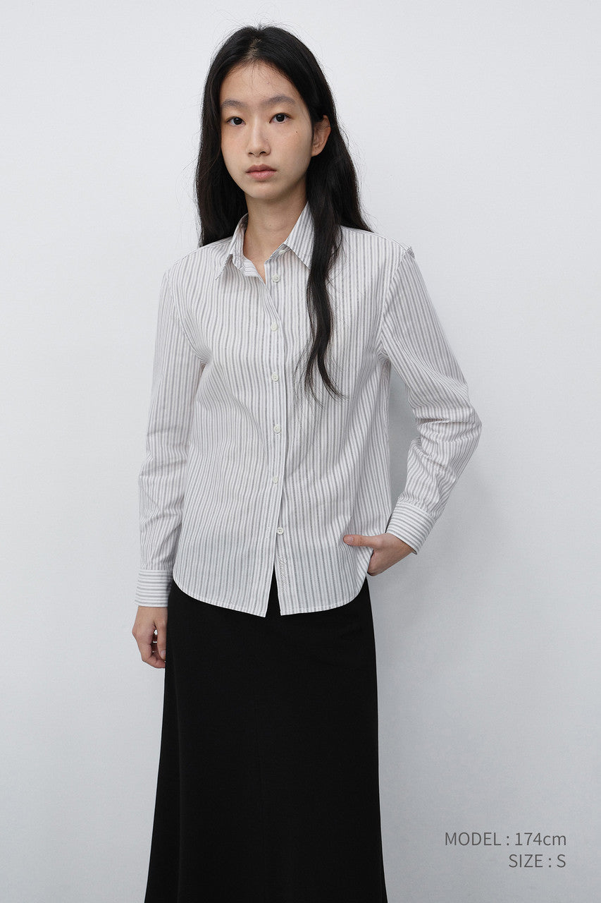 Dunst Essential Slim Striped Shirt Grey Stripe