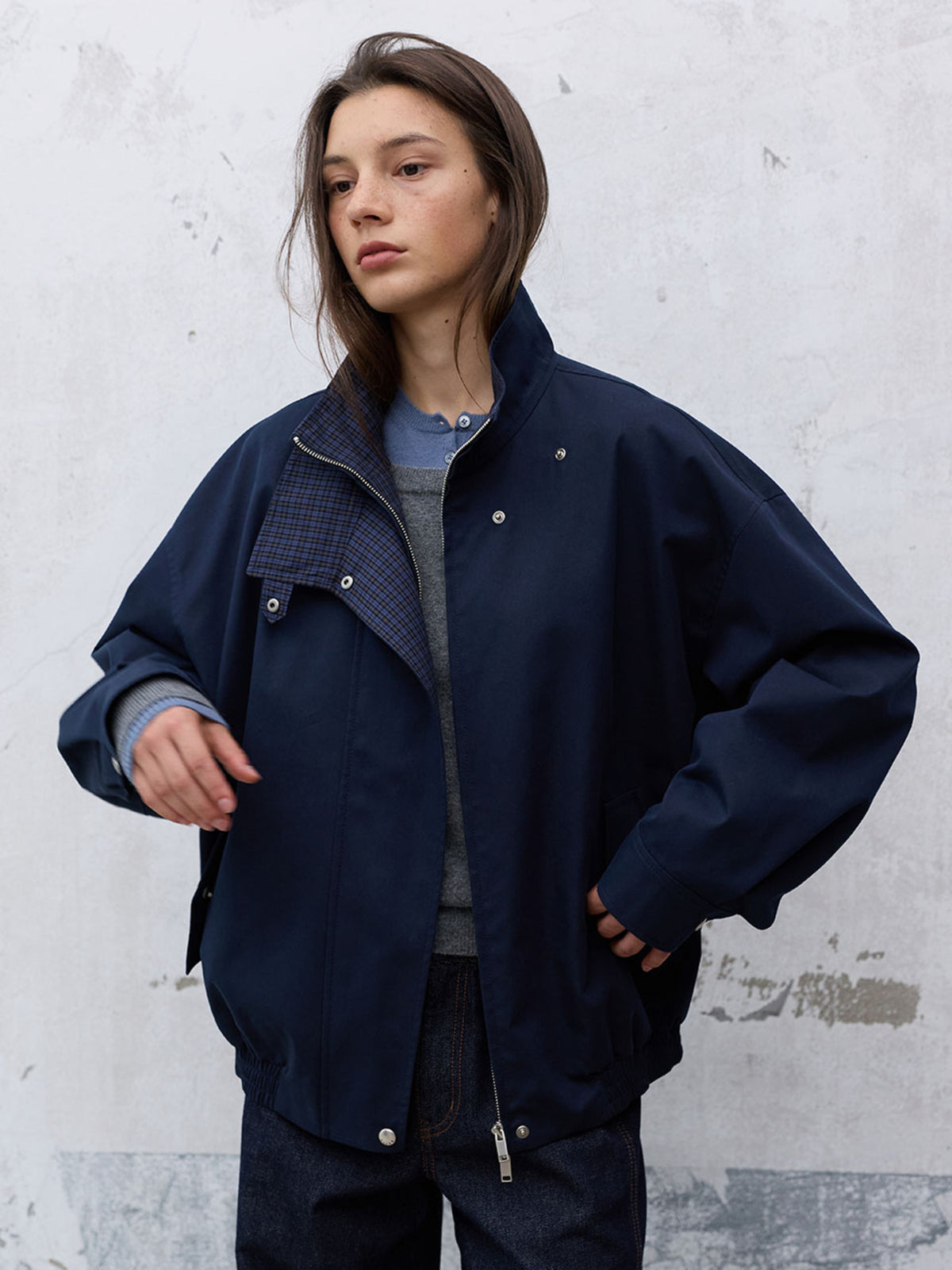 Raive Check Detail Harrington Jumper