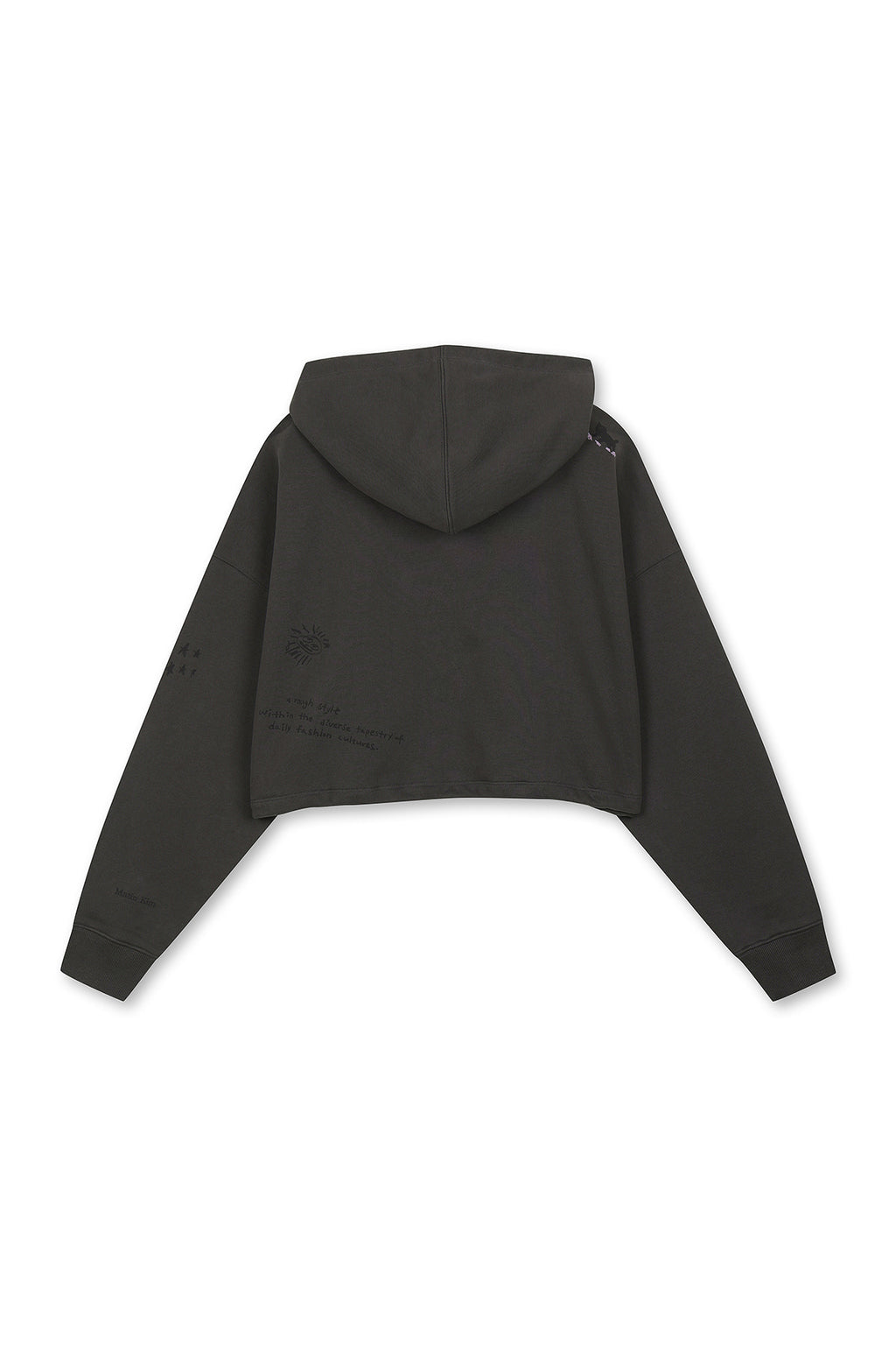 [matinkim] GRAFFITI ARTWORK CROP HOODY ZIP UP IN CHARCOAL