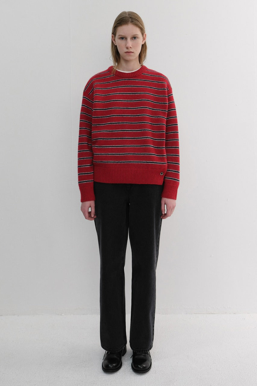 Dunst Unisex Striped Chunky Sweater Red