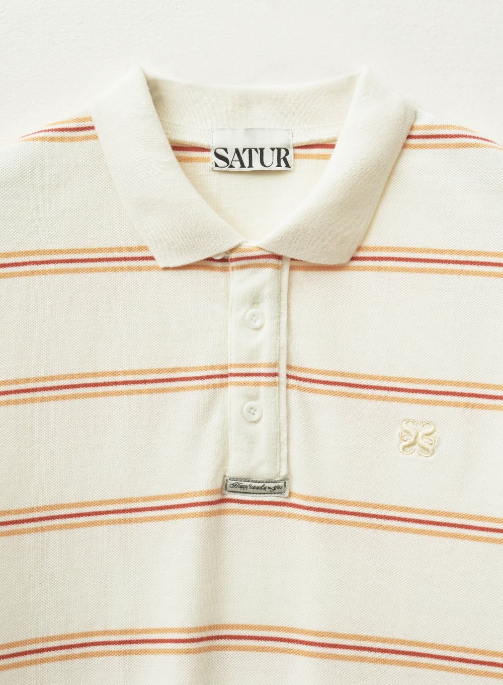 [satur] (W) Stripe Pique Polo Long Sleeve - Ivory