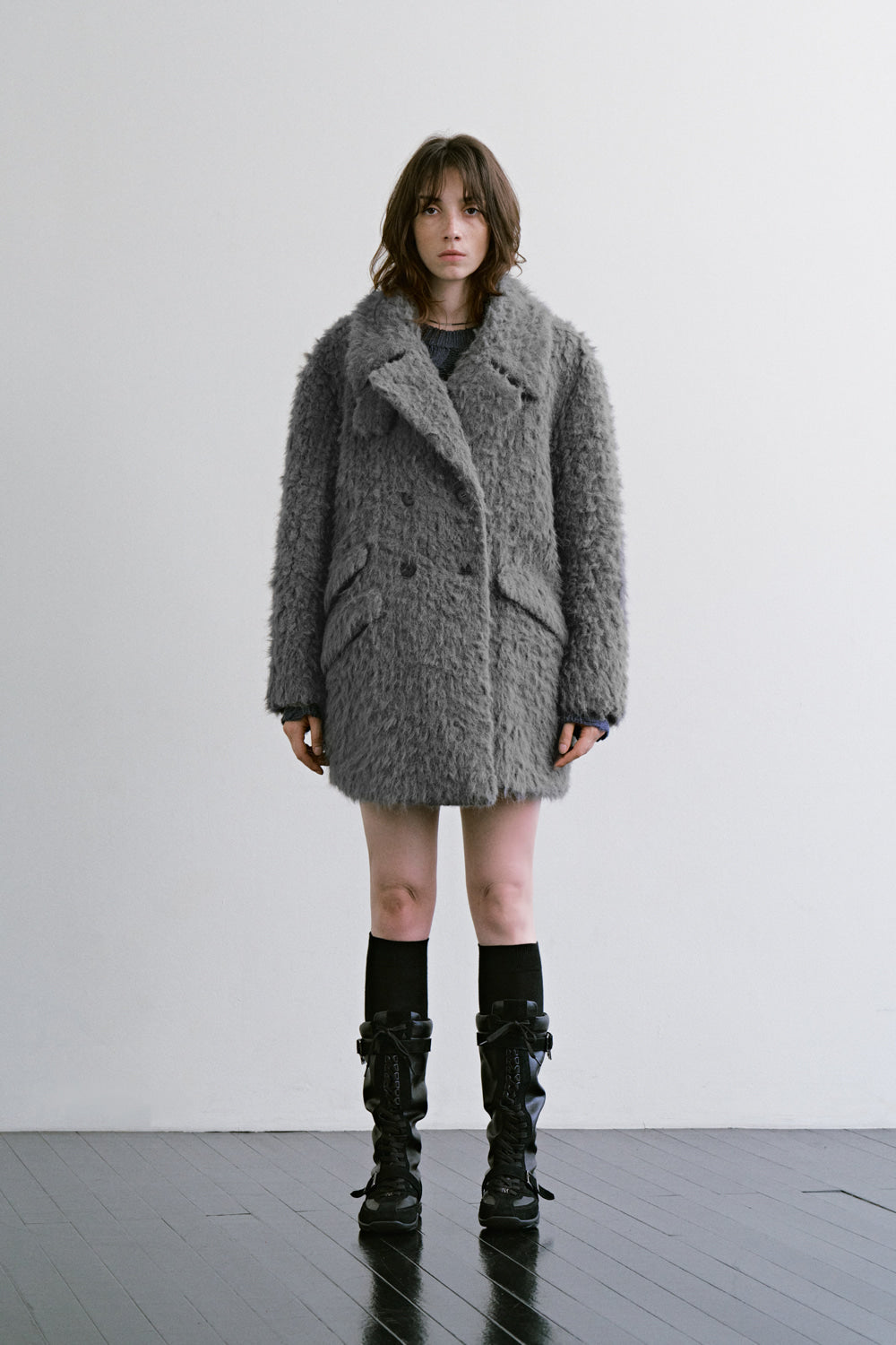 Treemingbird Hairy Fur Half Coat Gray