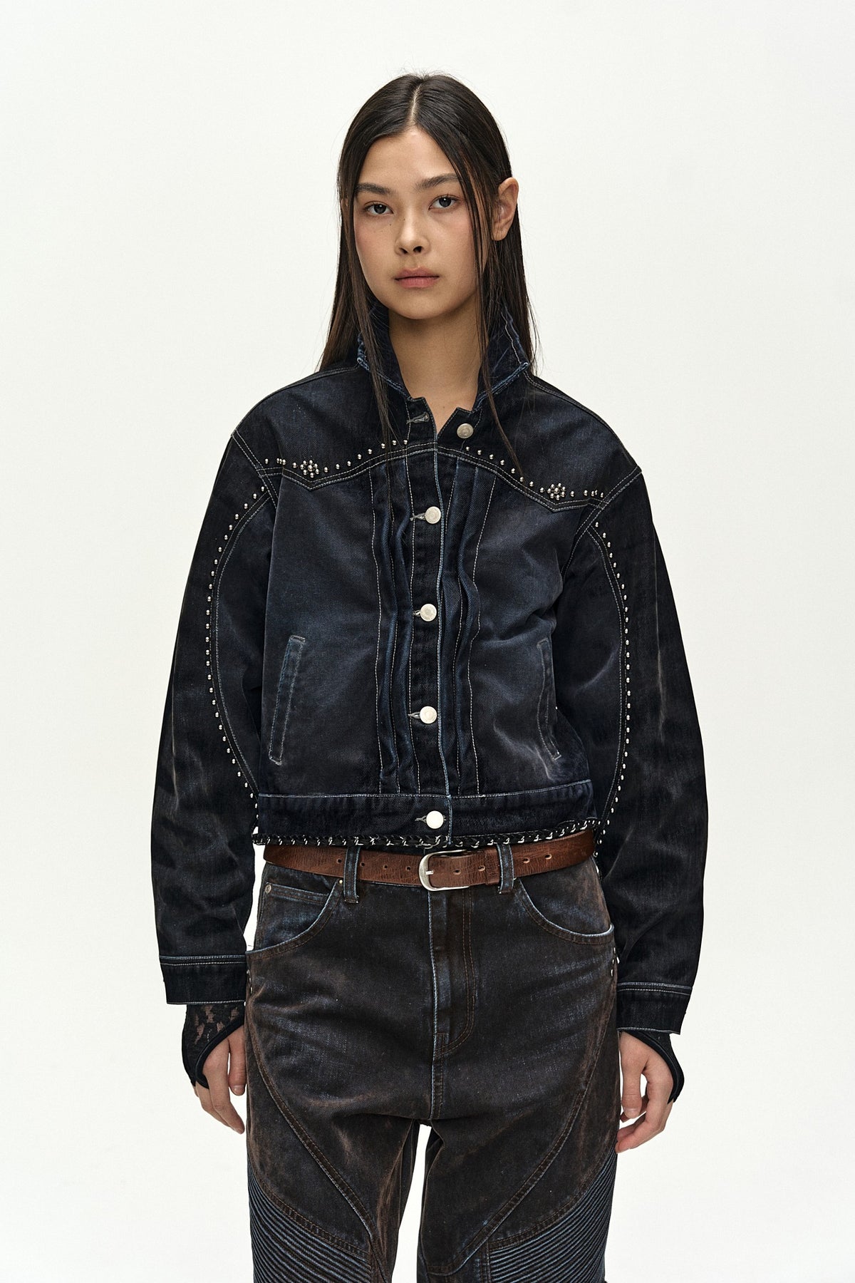 Andersson Bell Studded Velvet Denim Jacket