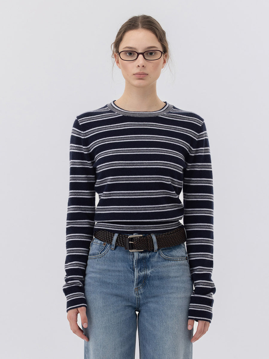 GLOWNY G Mixed Stripe Cashmere Knit (Navy)