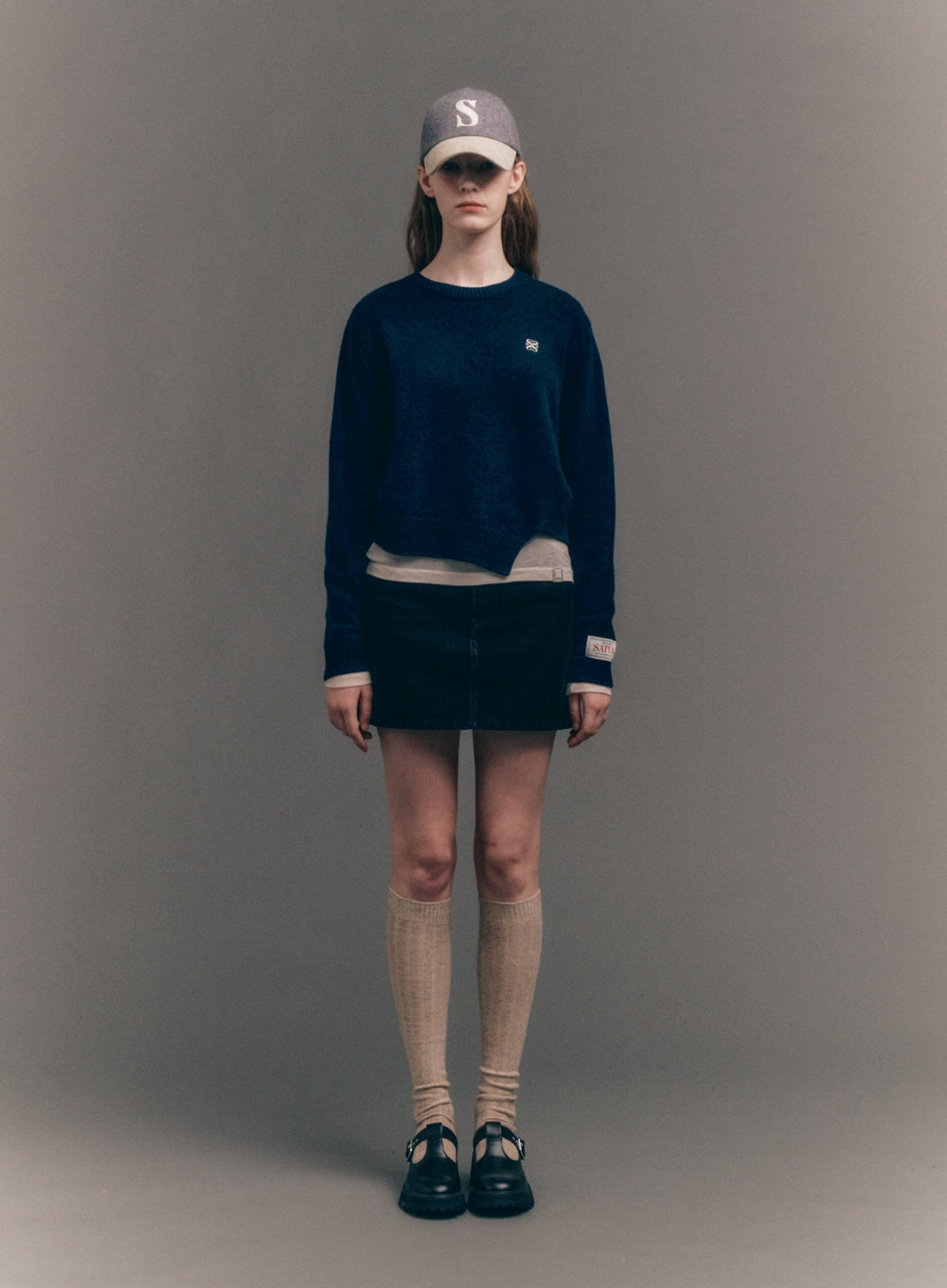 [satur] (W) Dublin Unbalanced Cashmere Blend Knit - Classic Navy