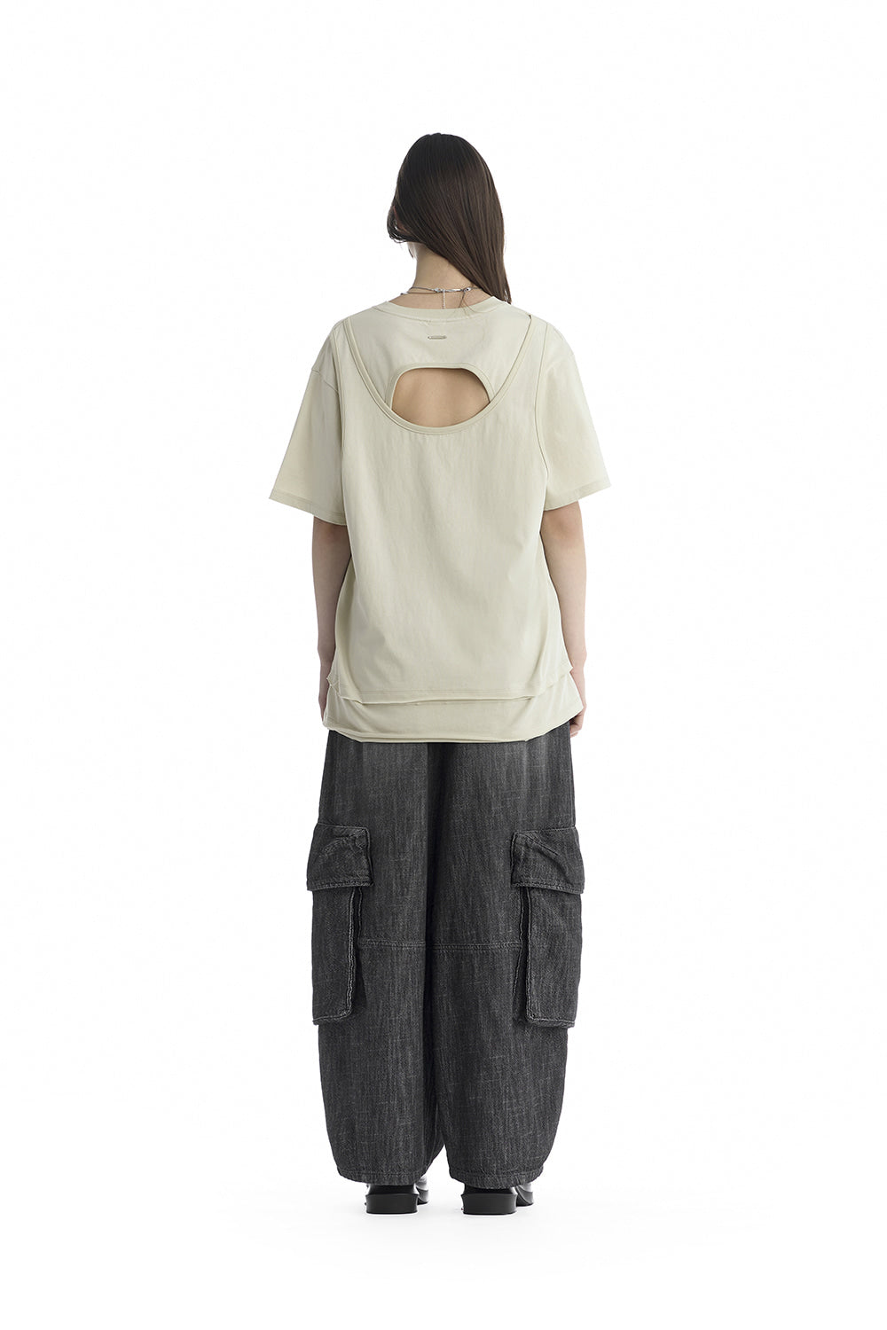 Treemingbird Open Back Detail T-Shirt Light Beige