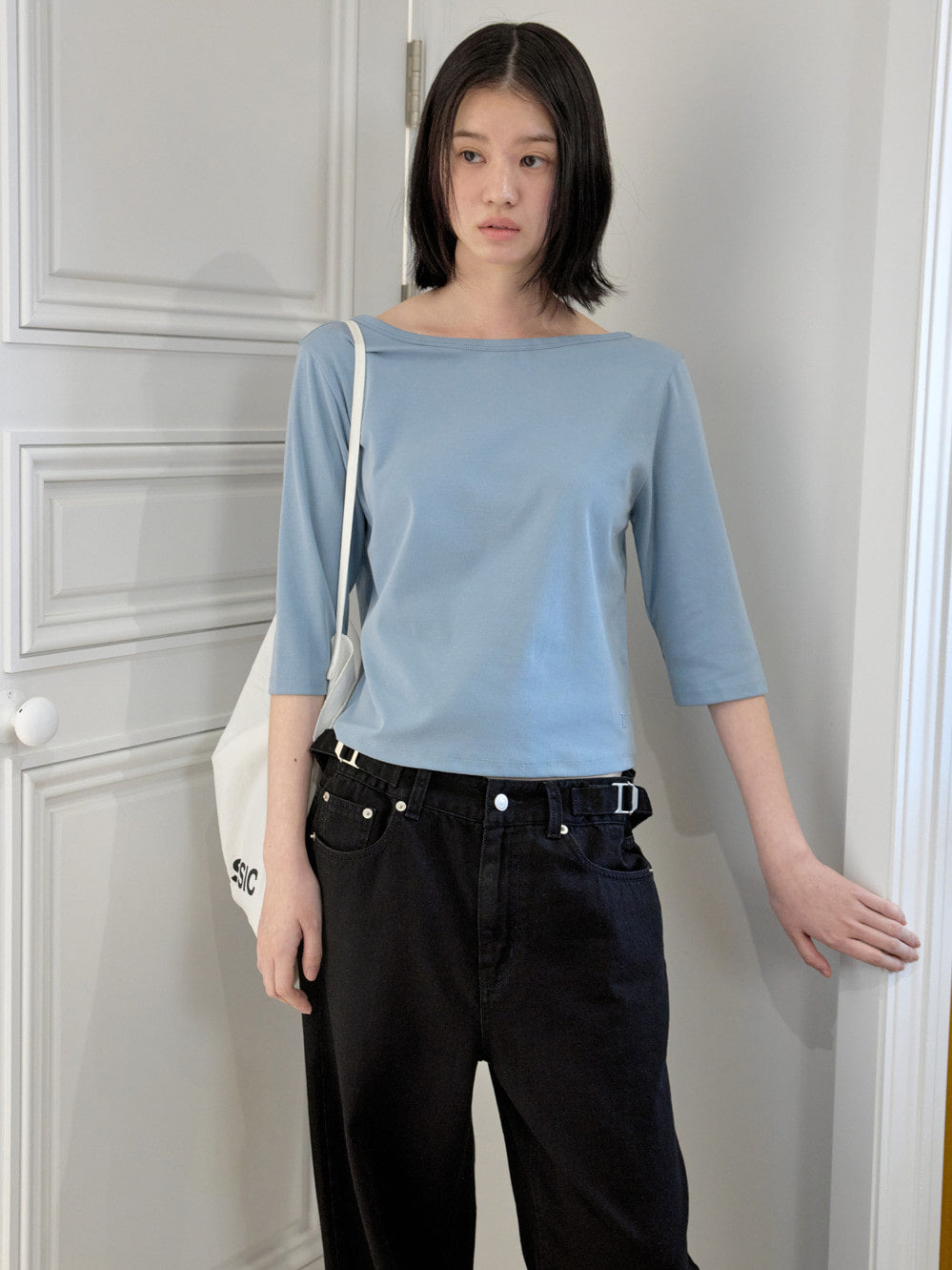 Low Classic Lc Back Scoop 3/4 Tee Vintage Blue