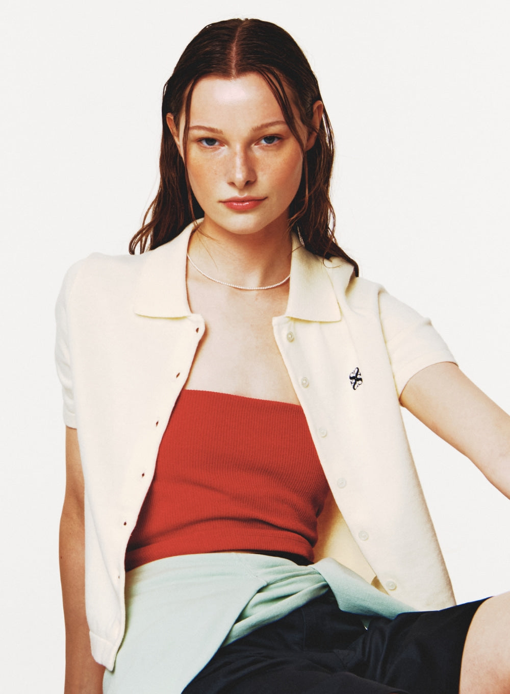 [satur] (W) Basic Cotton Collar Half Cardigan - Resort Cream