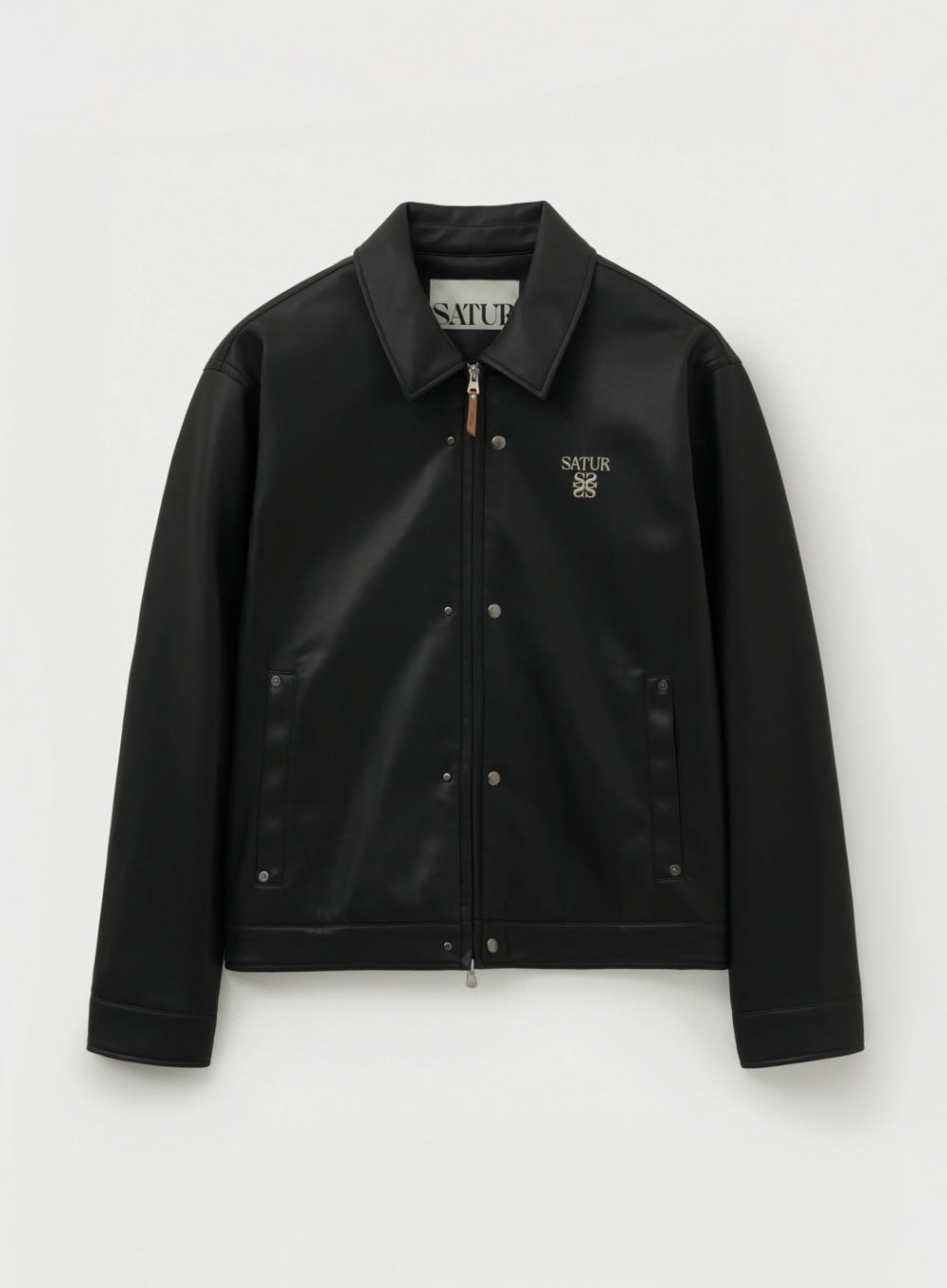 [satur] Teo Synthetic Leather Collar Jacket - Black